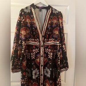 SHEIN Black Floral Long Sleeve Dress